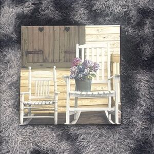 White Rocking Chairs + Flowers Canvas Art